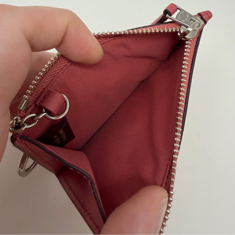 Coach Mini Skinny ID Case Pink Solid Key Ring ID Window Women's Card Wallet - Picture 7 of 15